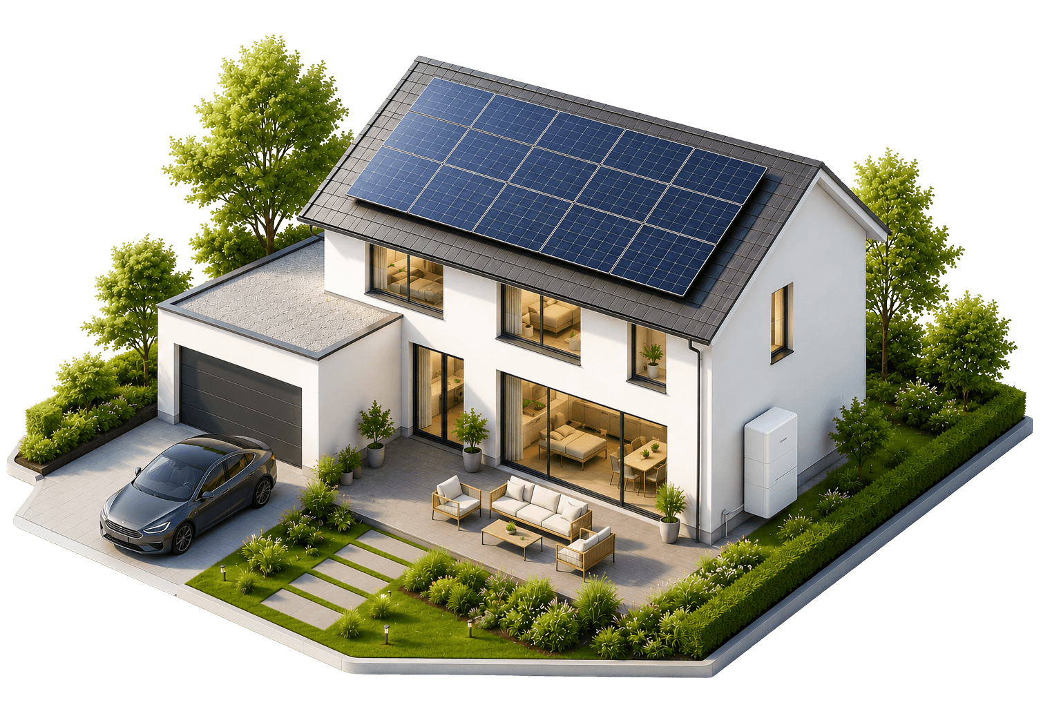 Solceller + Batteri + Elbil